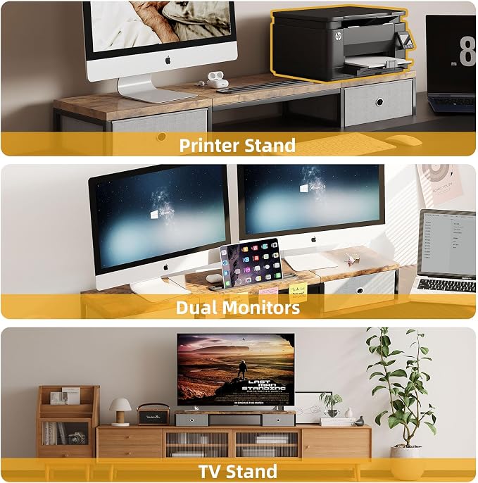 Dual Monitor Stand Riser with 2 Drawers - Image 6