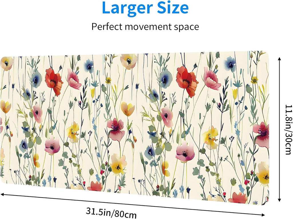 Wild Flowers Large Mouse Pad,Gaming Keyboard Desk Pad,Extended Mouse