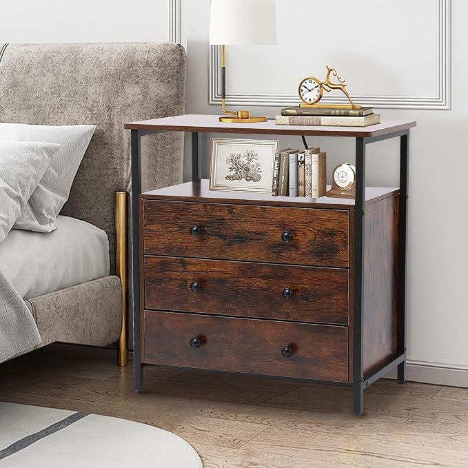 3 Wooden Drawers Night Stand, 27 Inch Wide Nightstand - Image 6