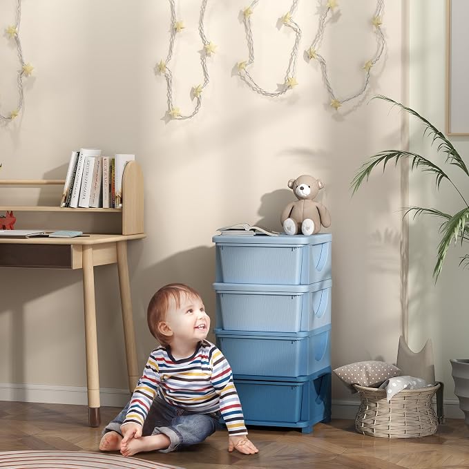 Qaba 4 Tier Kids Storage Unit, 4 Drawer Chest Toy Organizer Plastic Bins - Image 2