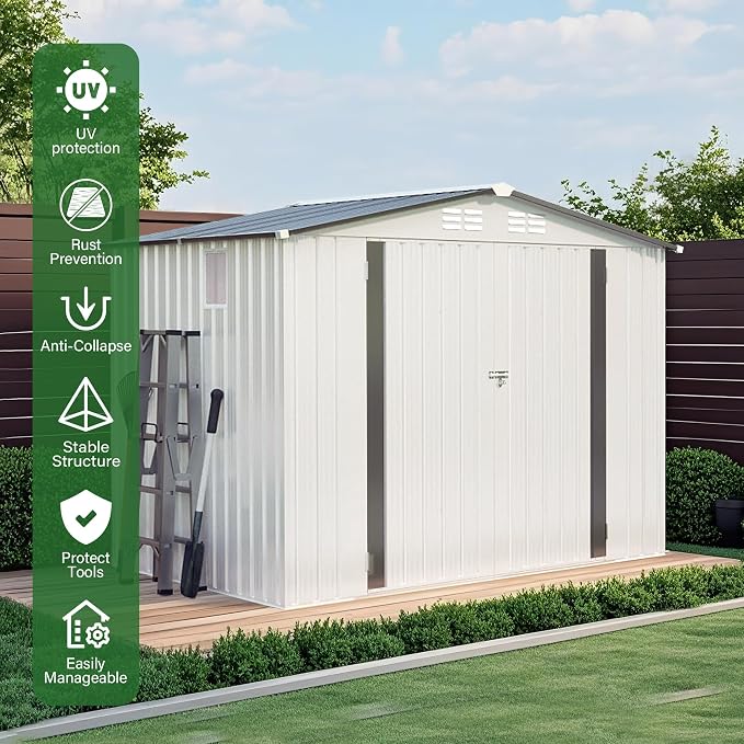 Metal Storage Shed, 8X6 FT Lockable Outdoor Tool Shed - Image 3