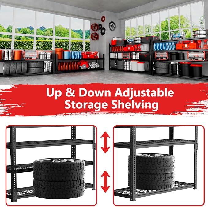 Storage Shelves, Garage Shelving Heavy Duty 2640LBS Capacity, 4 Tier Utility - Image 6