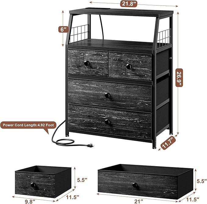 EnHomee 21.8" W Black Nightstand Set of 2, Night Stand - Image 2