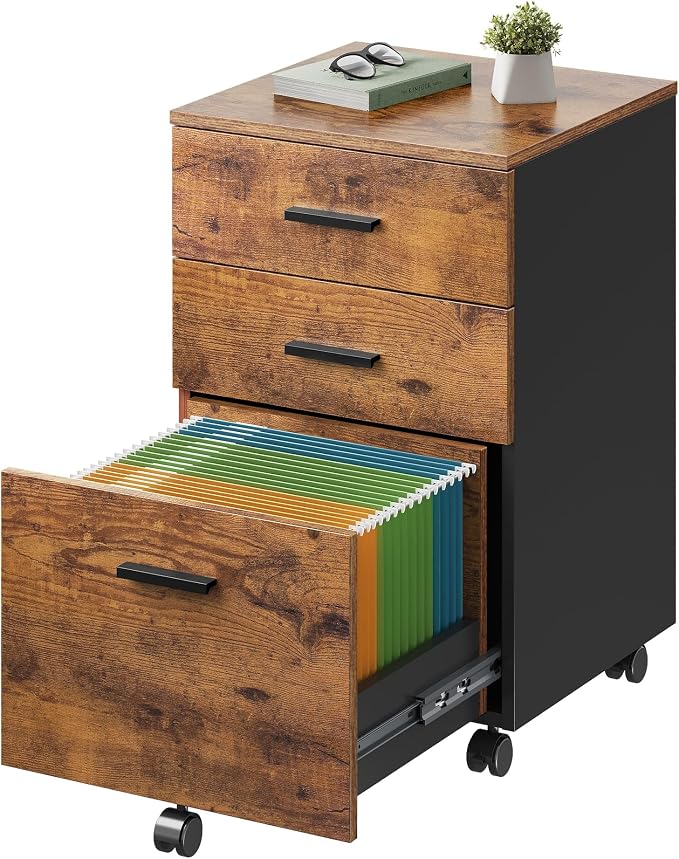 DEVAISE 3 Drawer Wood Mobile File Cabinet, Rolling Filing Cabinet by DEVAISE
