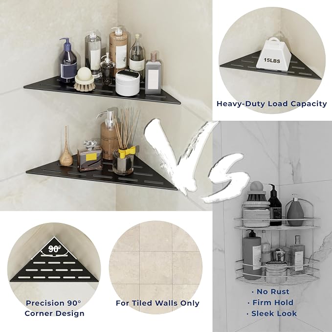Corner Shower Caddy Shelf, Recessed Built-in Bathroom Storage - Image 4