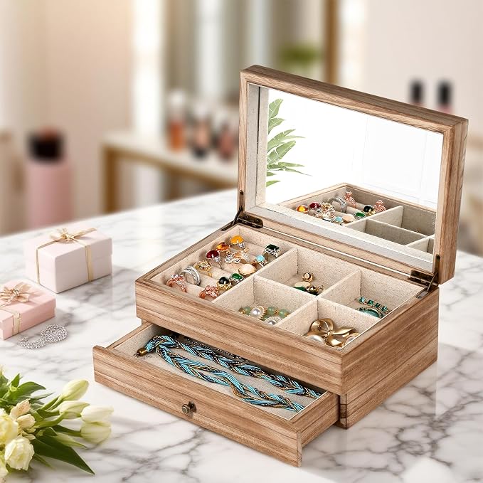 Meangood Jewelry Box Organizer for Women, 2 Layer Large Jewelry Storage Case - Image 7