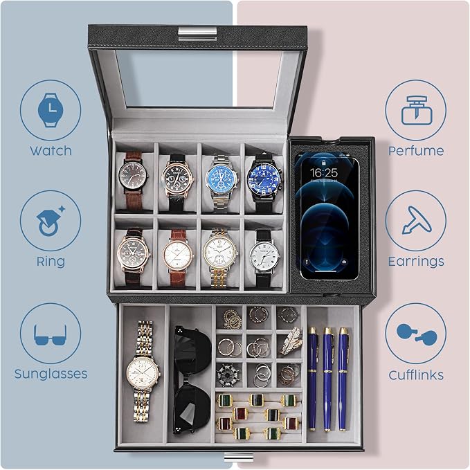 Dajasan Watch Box, Watch Case for Men, 8 Slot Watch Display Case - Image 4