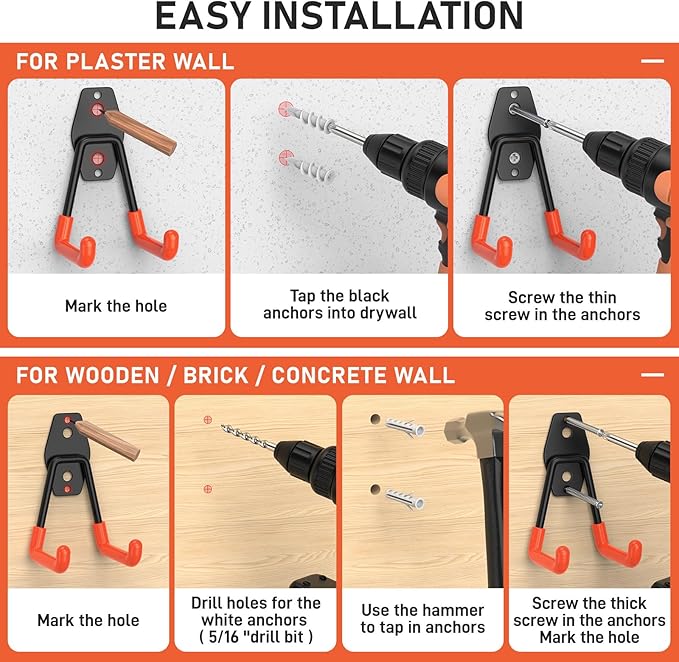 Garage Hooks with Anti-Slip Coating, Heavy Duty Wall Mount Storage Hooks - Image 6