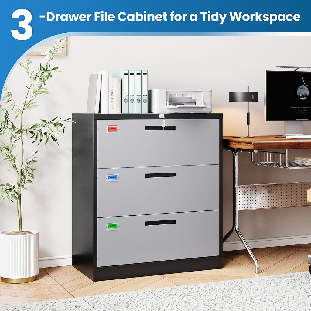 3 Drawer File Cabinet, Lateral Filing Cabinets for Home Office, Office