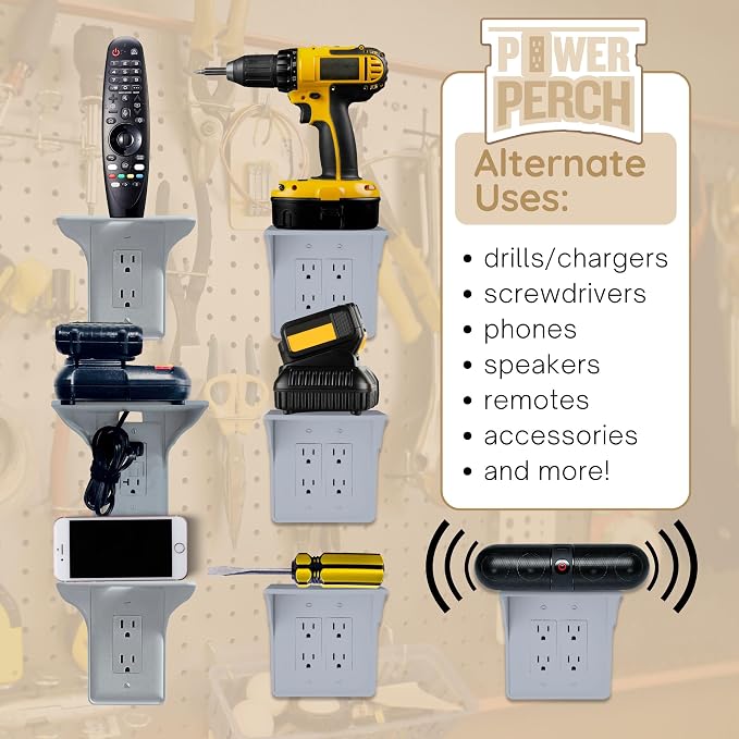 BeraTek Power Perch Wall Outlet Shelf | Declutter & Reclaim Counter Space | - Image 7