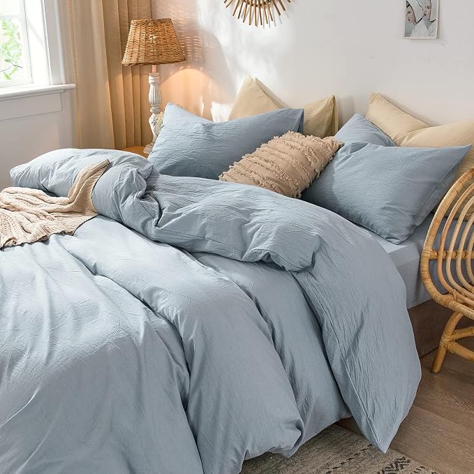 MooMee Bedding Pillowcases Pack of 2 100% Washed Cotton Linen Like Textured - Image 5