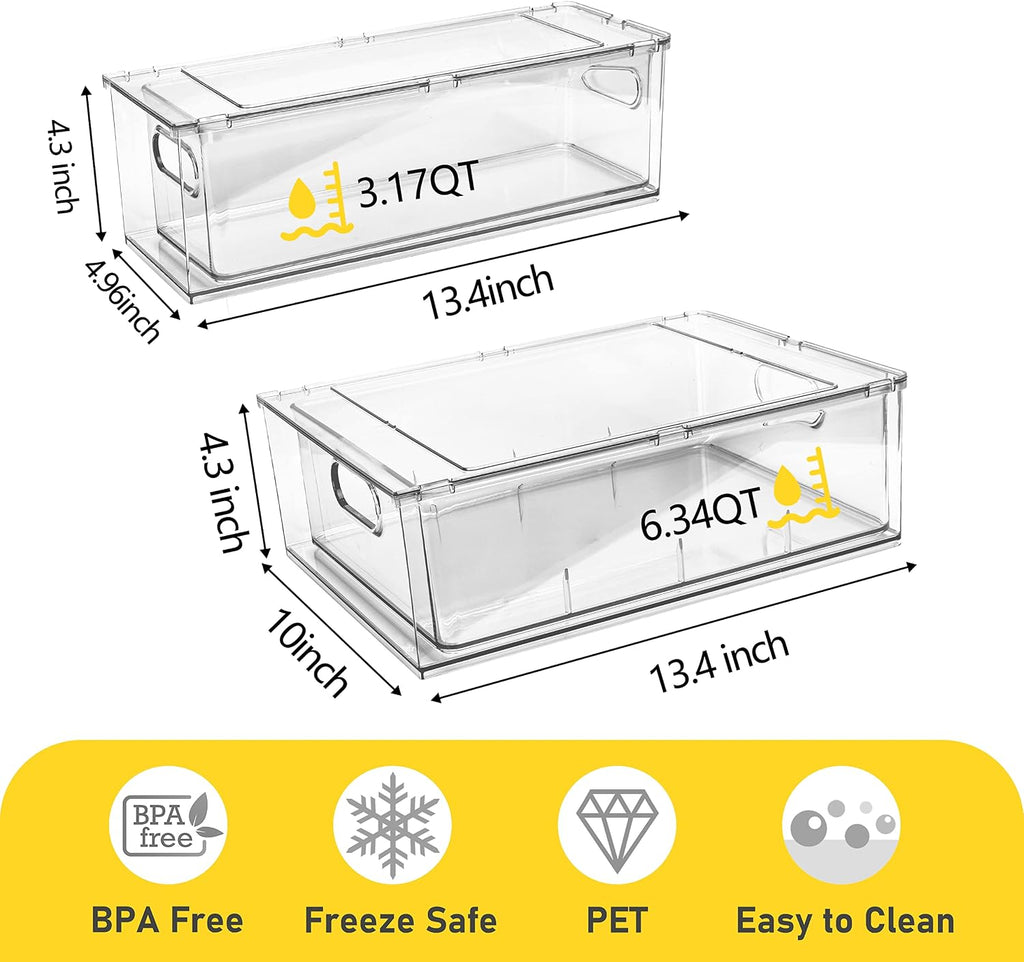 4 Pack Refrigerator Organizer Bins with Pull-out Drawer Stackable