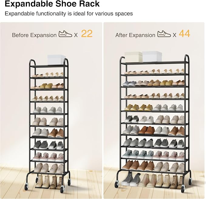STO STO Expandable Shoe Rack, 10-Tier Metal Tall Shoe Rack - Image 4