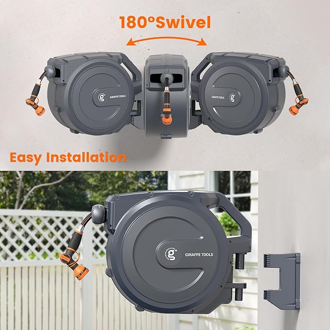 Giraffe Tools AW30 Wall Mounted 1/2" x 100 ft Garden Hose Reel, Retractable - Image 5