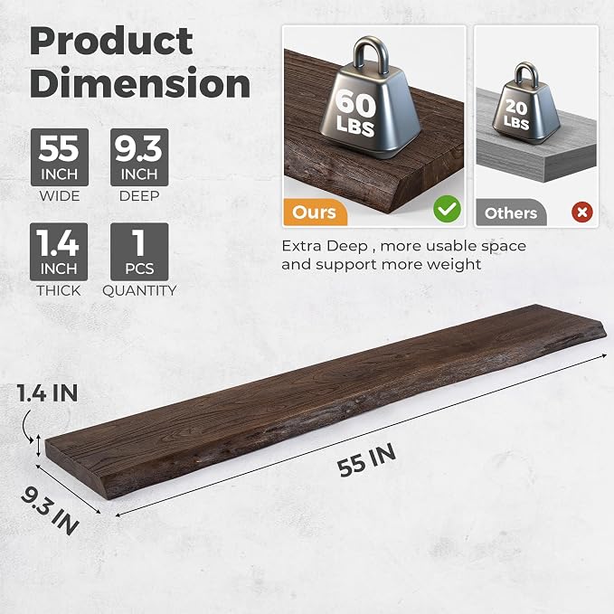 Live Edge Elm Floating Shelves For Wall - Image 3
