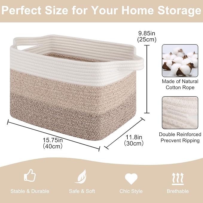 Storage Baskets for Organizing, Woven Baskets for Shelves, Rectangle Decorative - Image 2