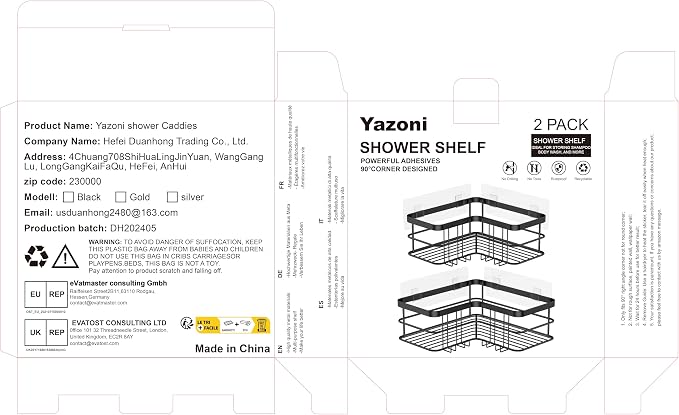 Yazoni Shower Caddy 2-Pack, No Drilling Shower Organizer Corner Shelf - Image 9