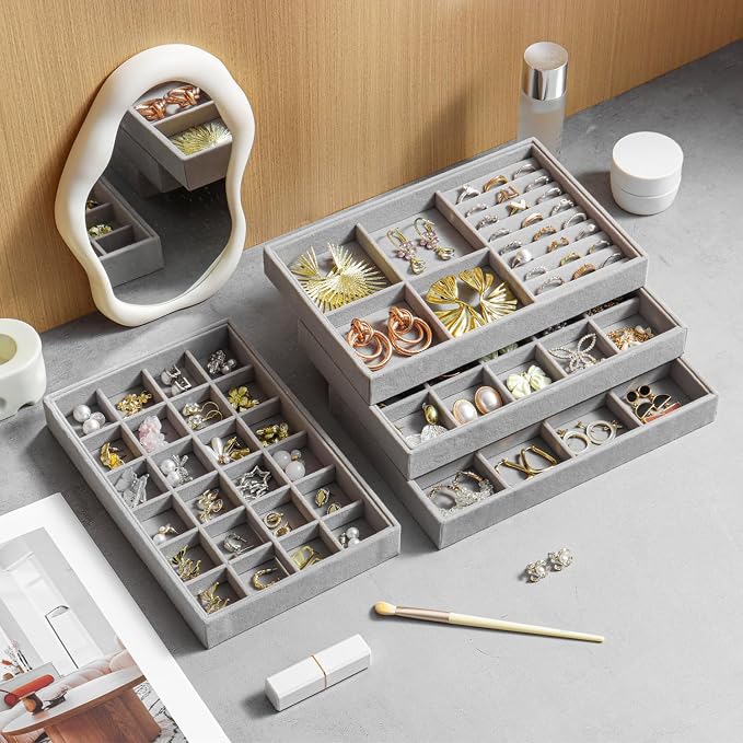 Jewelry Drawer Organizer, 4 Set of Stackable Jewelry Trays - Image 3
