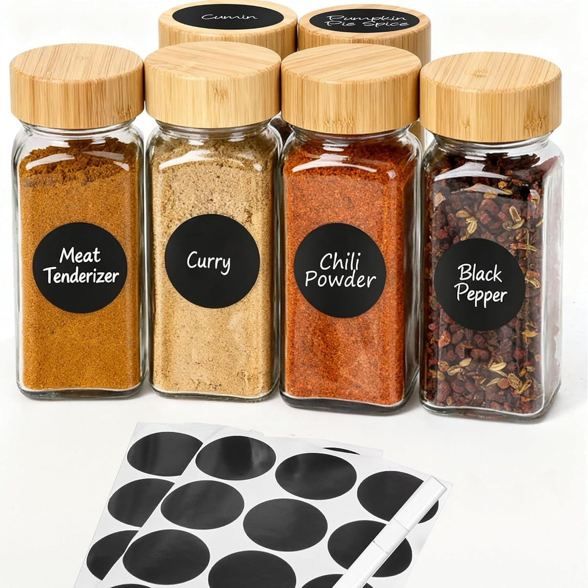 6Pcs Spice Jars with Label, 4oz Empty Square Seasoning Containers
