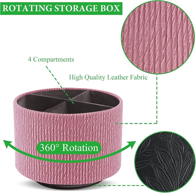 Round Leather Art Supply Organizer, Remote Control Holder, 360 Degree Spinning - Image 3