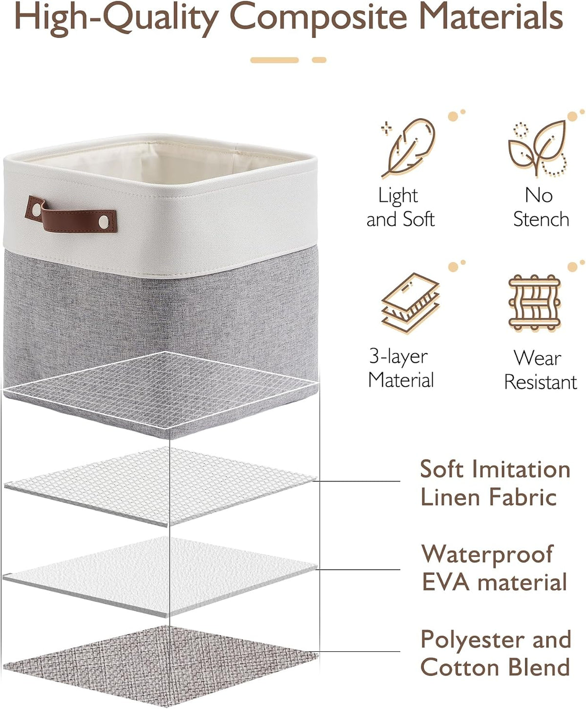 Fabric Storage Cubes 11", 6 Pack, with PU Pull Handles,Foldable