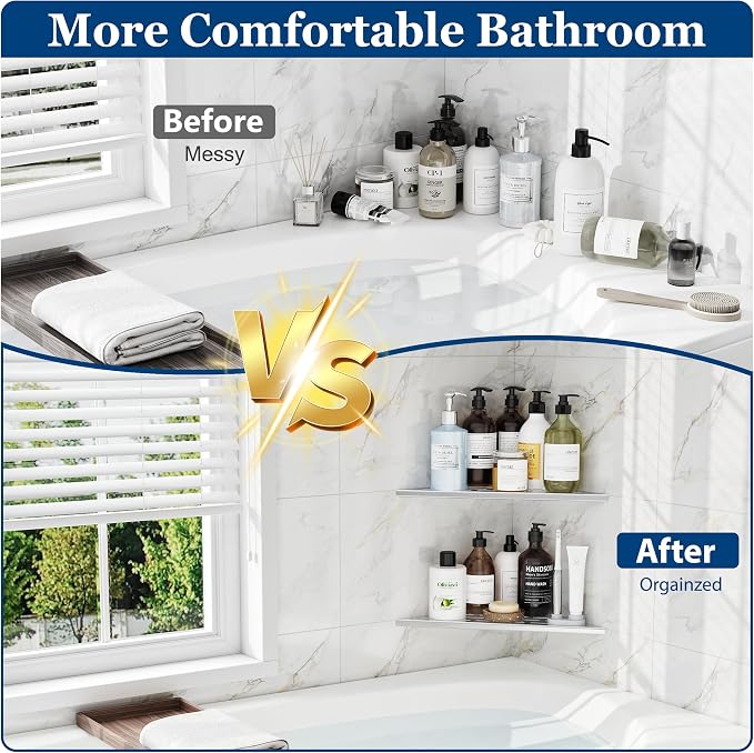 Corner Shower Shelves, 12” Recessed Tile Shower Shelf, 304 Stainless Steel - Image 6