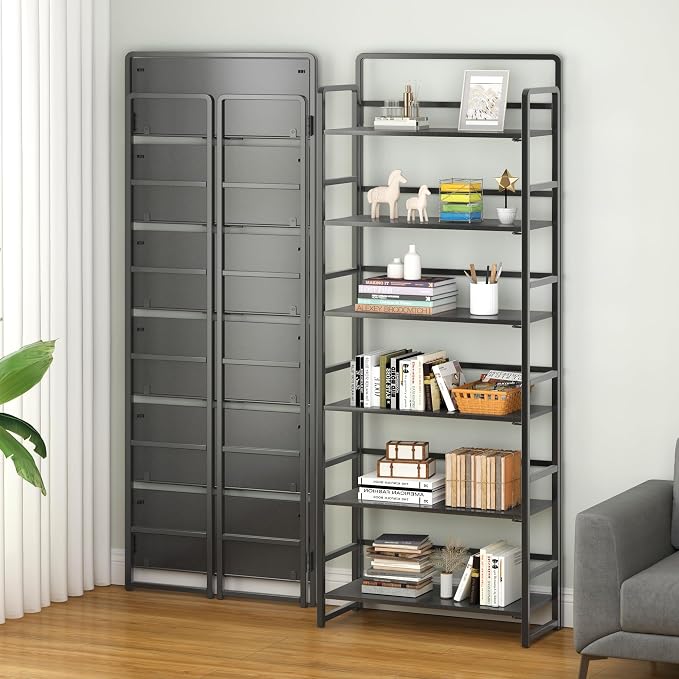 4NM No Assembly 6 Tiers Folding Bookshelf Storage Shelves Vintage Bookcase - Image 2