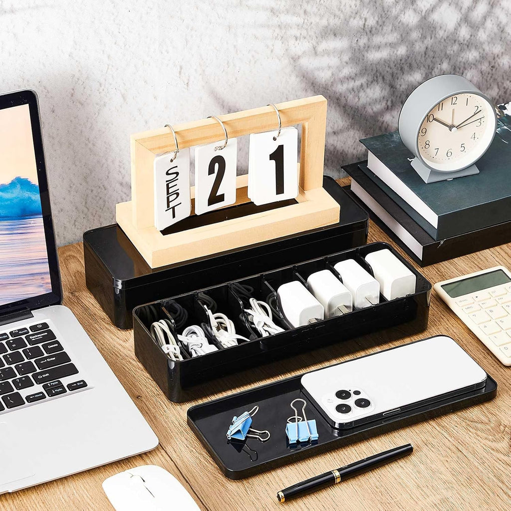 Tatuo Cord Organizer Box with Lid, Black, 1 Pack