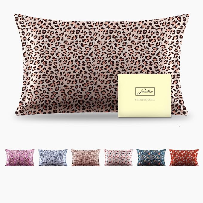 Mulberry Silk Pillowcase for Hair and Skin Standard Size Leopard Print Silk by Suatien