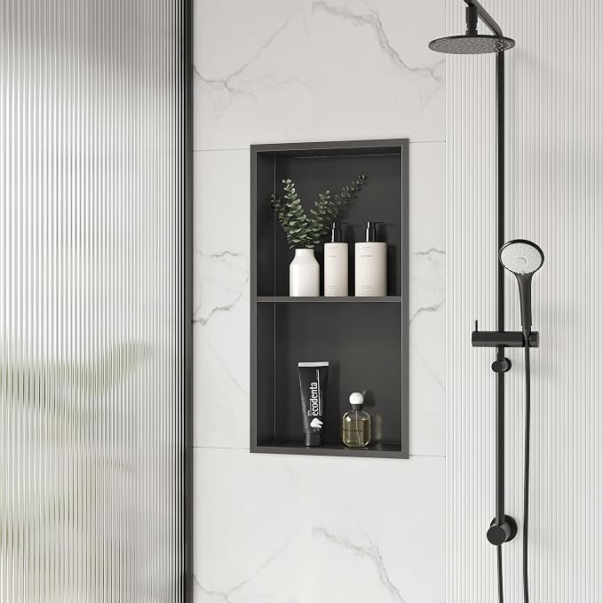 Stainless Steel Shower Niche 24" X 12", No Tile Needed Wall Niche Double Shelves - Image 2