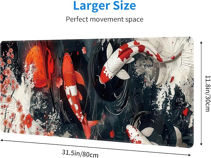Koi Fish Large Mouse Pad, Gaming Keyboard Desk Pad, Extended Mouse Mat Non-Slip - Image 3