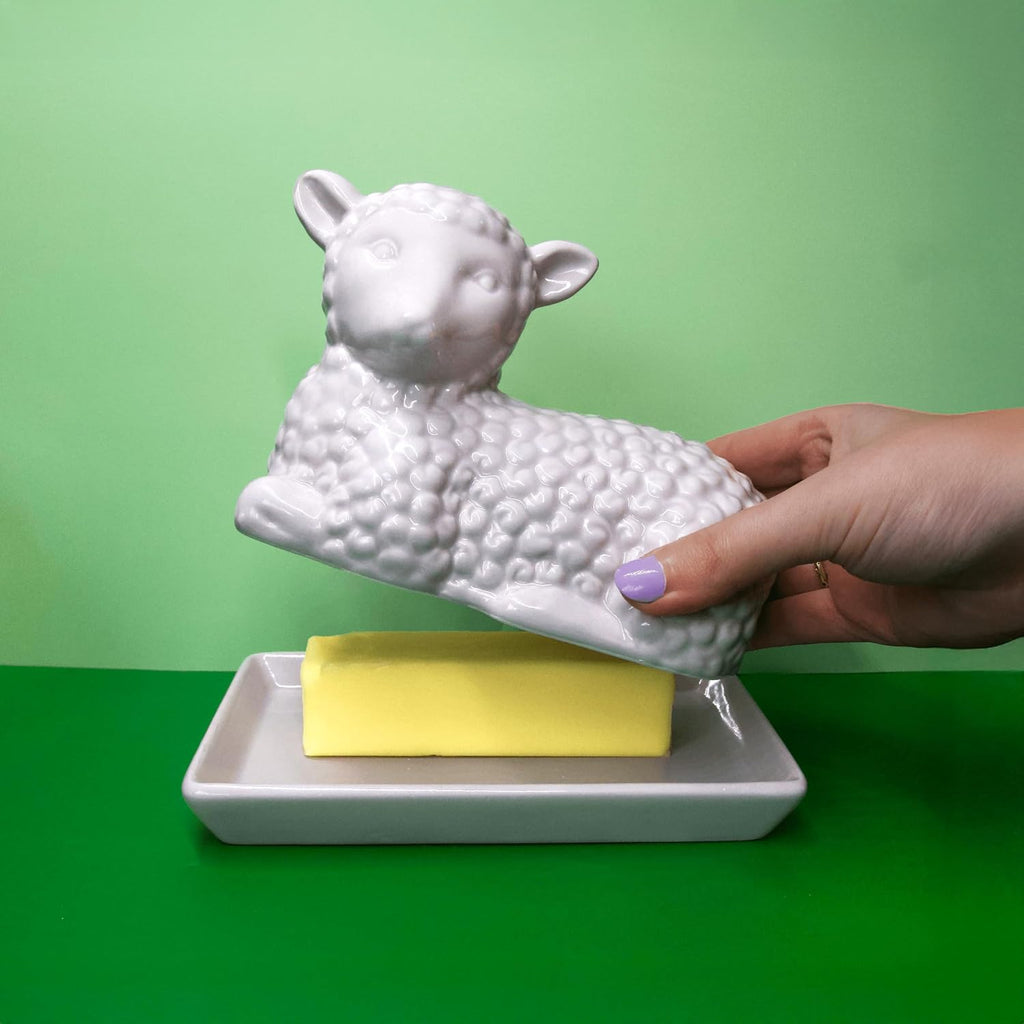 Lamb Butter Dish with Lid – Ceramic Farm Animal Butter Holder for