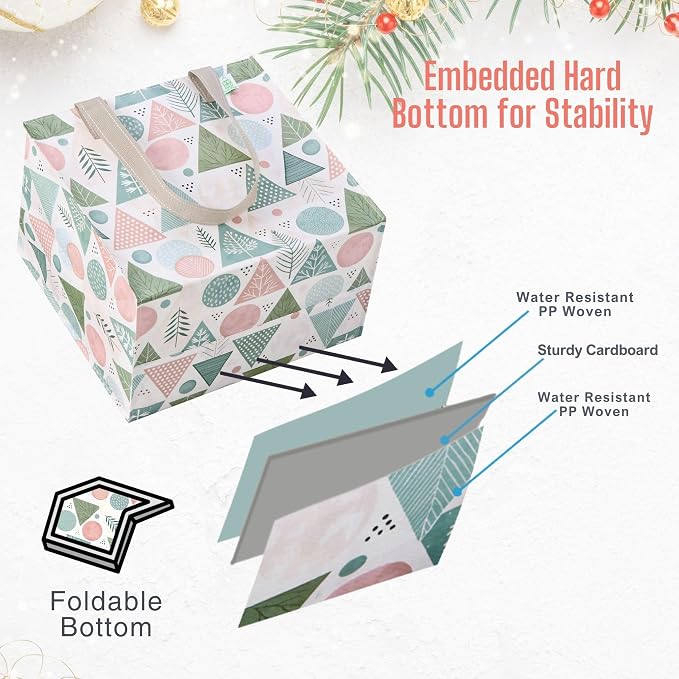 VENO 4 Pack Christmas Reusable Grocery Bags, Heavy-Duty Shopping Bags - Image 3