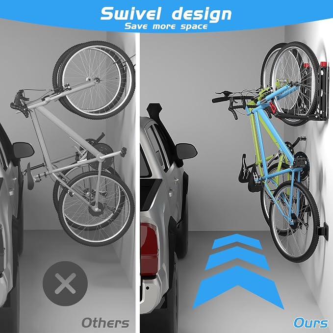 WALMANN BIKEPAL No Lifting Wall Mount Swivel Bike Rack, Vertical Bike Wall - Image 4