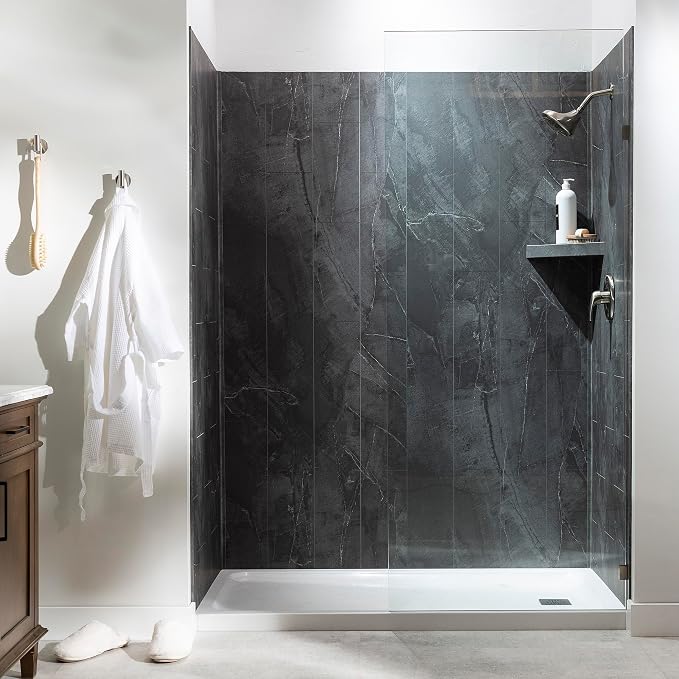 Palisade Vinyl Waterproof Corner Shower Shelf in Cracked Slate/Urban Quarry - Image 8
