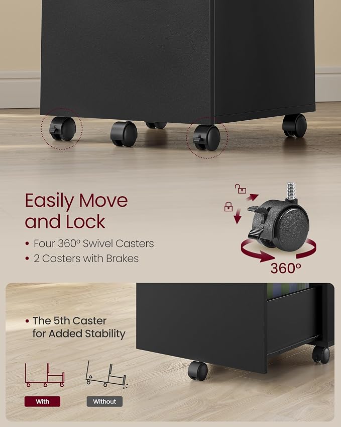VASAGLE 2-Drawer File Cabinet, Small Rolling Filing Cabinet - Image 7