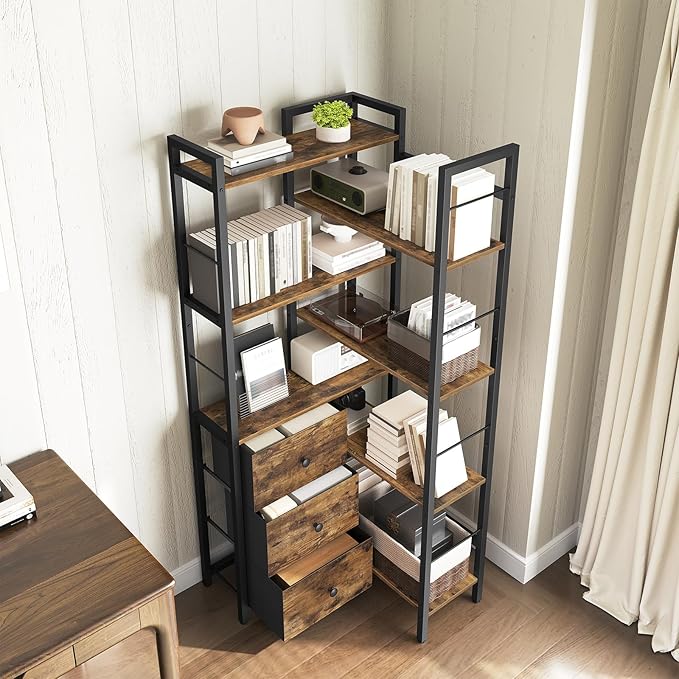 Corner Bookshelf, 7 Tier L-Shaped Bookcase - Image 4