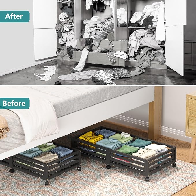 Wisuce Bamboo Under Bed Storage Containers- Underbed Organizer - Image 7