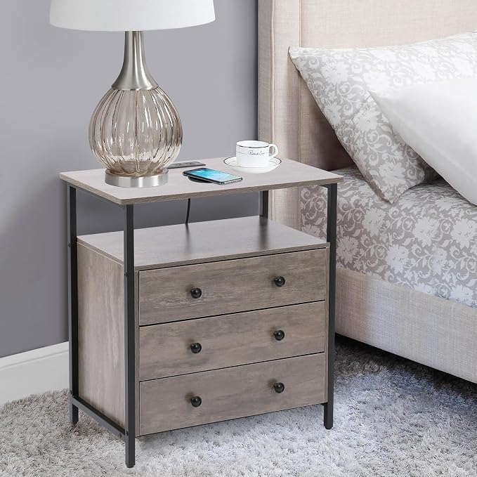 3 Wooden Drawers Night Stand, 27 Inch Wide Nightstand - Image 2