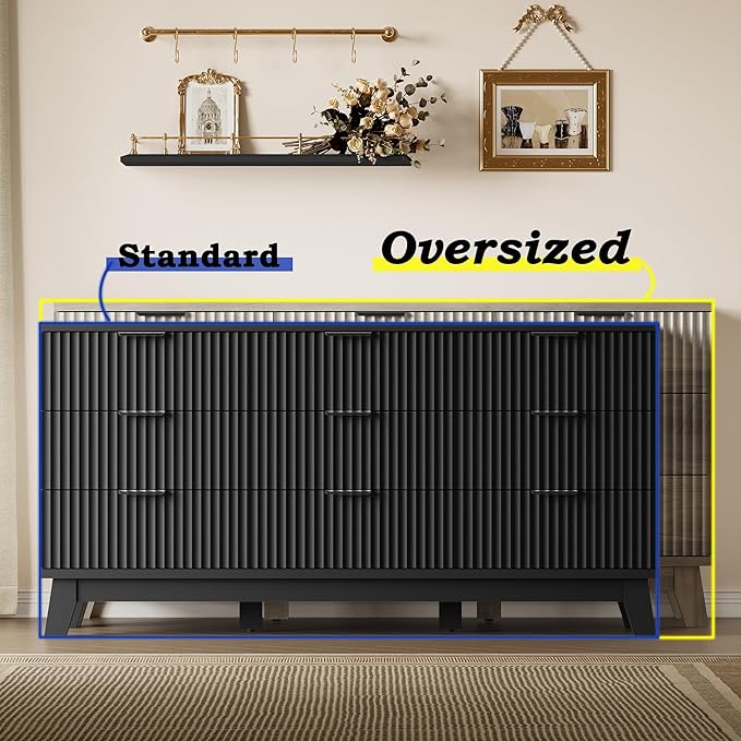 Fluted 9 Drawer Dresser, 57.1" Wide Modern Boho Chest of Drawers, Wooden - Image 3