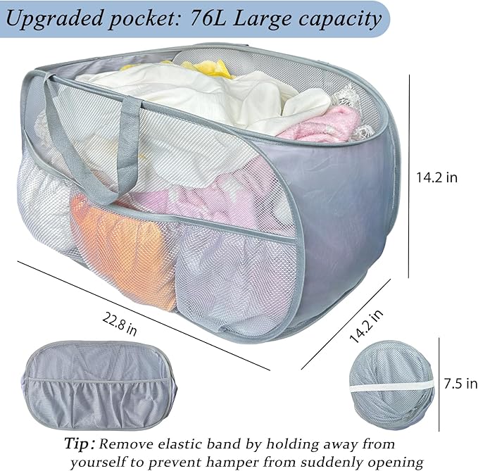 Collapsible Laundry Baskets 2 Pack, Mesh Pop Up Hamper - Image 3