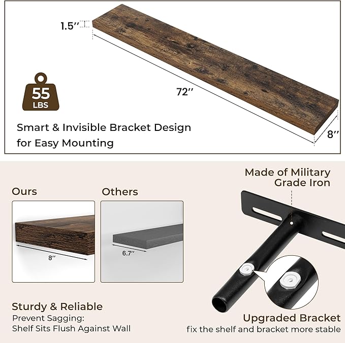 RICHFOCUS 72Inch Floating Shelves - Image 3