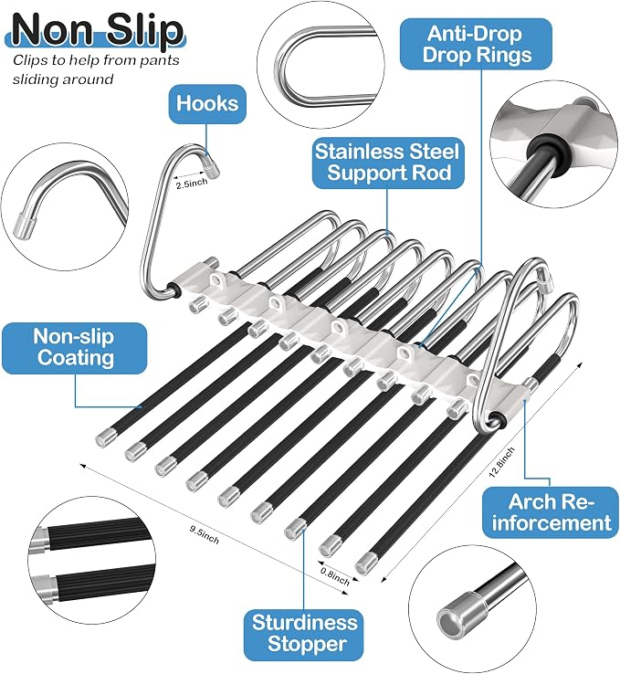 Upgrade Pant Hangers Space Saving, Non Slip Stainless Steel Multifunctional - Image 4