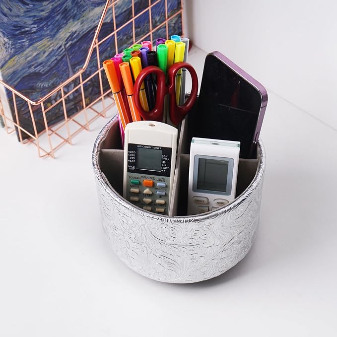 lizimandu Round Leather Art Supply Organizer, Remote Control Holder, 360 Degree - Image 6