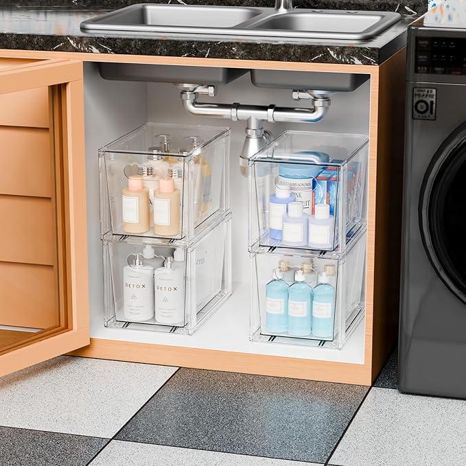 Yieach 2 Pack Large Stackable Storage Drawers, 11″Deep Under Cabinet Organizer - Image 2