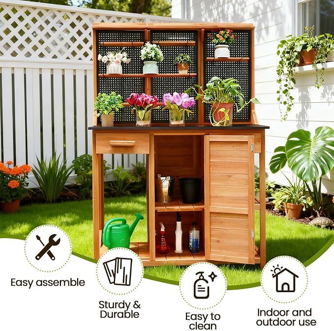 Outdoor Garden Potting Bench, Horticultural Wooden Workstation Table - Image 7