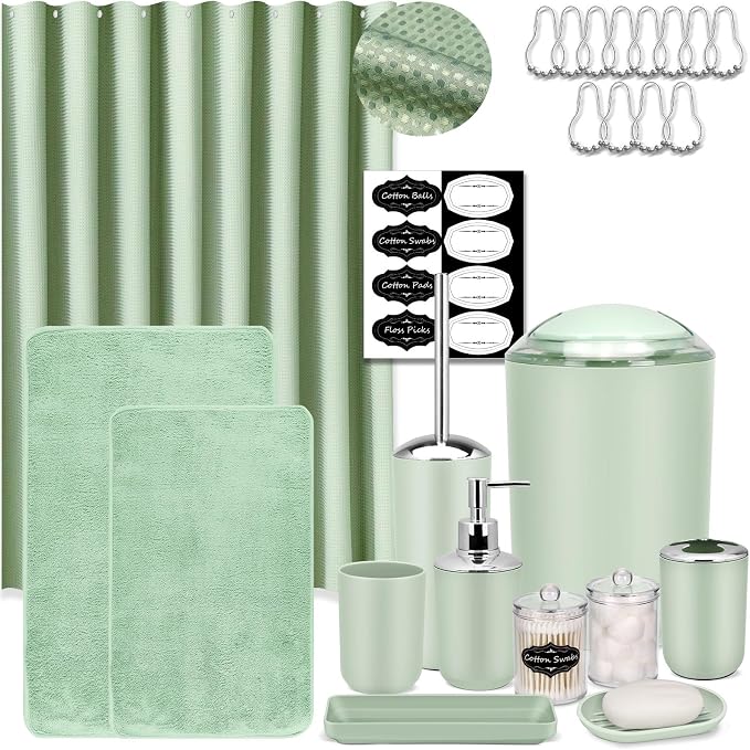 IMAVO Green Bathroom Accessories, Non Slip Super Absorbent Rugs and Waterproof by IMAVO