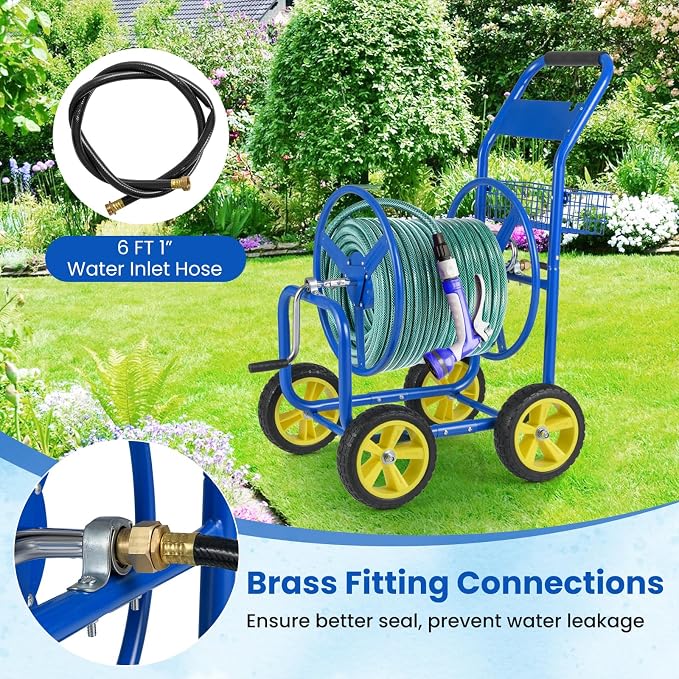 Goplus Garden Hose Reel Cart, 300 FT of 5/8" Large Capacity, Heavy-Duty Metal - Image 3