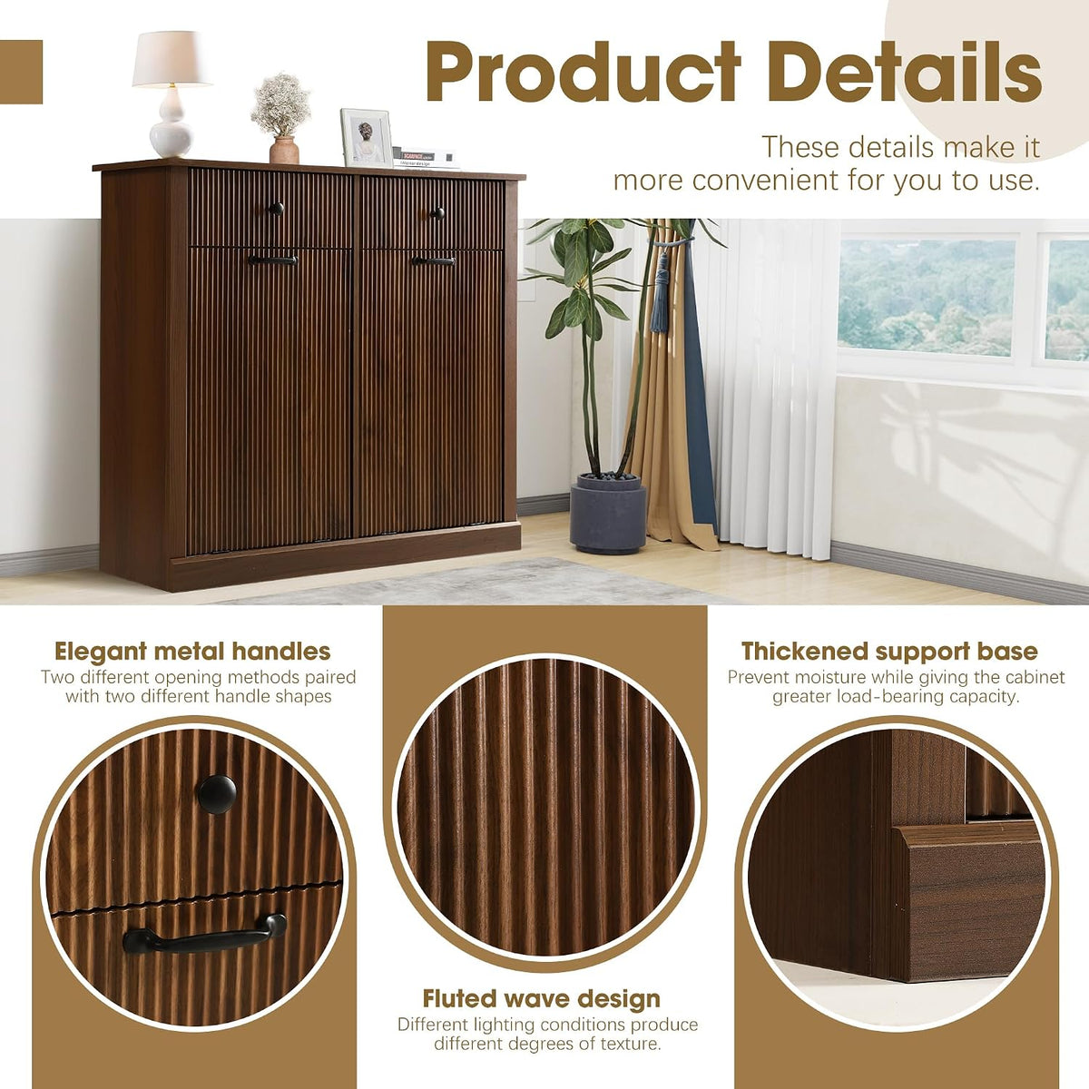 Grepatio Tilt Out Fluted Laundry Hamper Cabinet, 22 Gallon Double