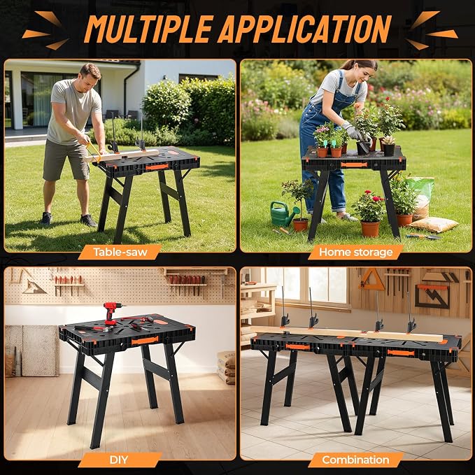TLGREEN Folding Work Table, Express Portable Workbench, 2 Clamp, Power Strip - Image 8